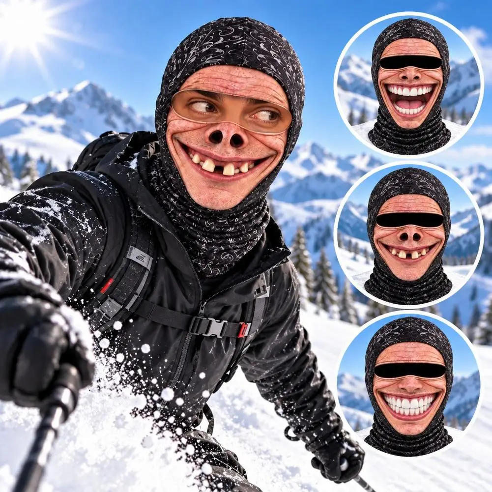 Funny Smiling Face Ski Mask Realistic Face 3D Printed Full Face Balaclava Winter Outdoor Thermal Ski Face Mask