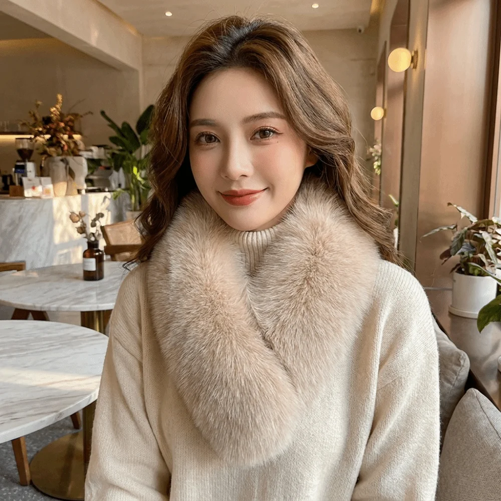 Plush Soft Faux Fur Neck Warmer Thickened Warm Magnetic Cross Neck Collar Cold-Resistant Solid Color Neck Gaiter Daily Wear