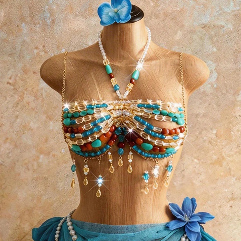 

Bohemian Handmade Bead Hanging Neck Suspender Top For Beach Vacation, Tassel Strapless Beach Party, Spicy Girl Body Chain