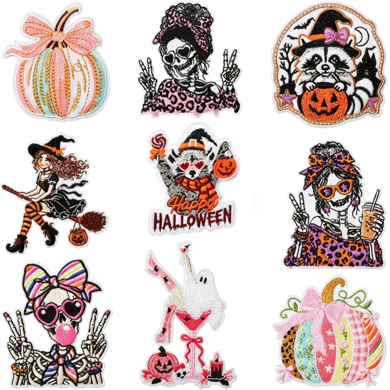 Creative Funny Halloween Patch Pumpkin Skull Embroidery Patches Gift Badge Accessory DIY Clothing Coats Jeans T-shirt Hat Bags