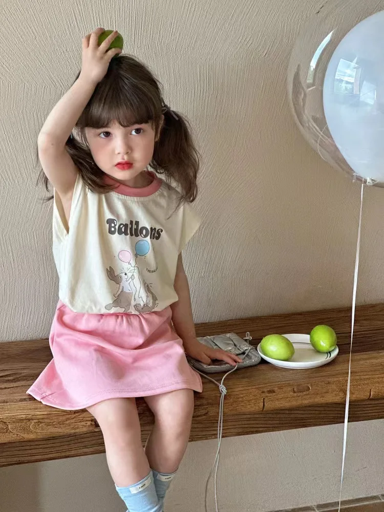 

Girls Summer Set 2024 New Children's Fashionable Korean Edition Sleeveless Girl Summer Fashion Dress Two Piece Set