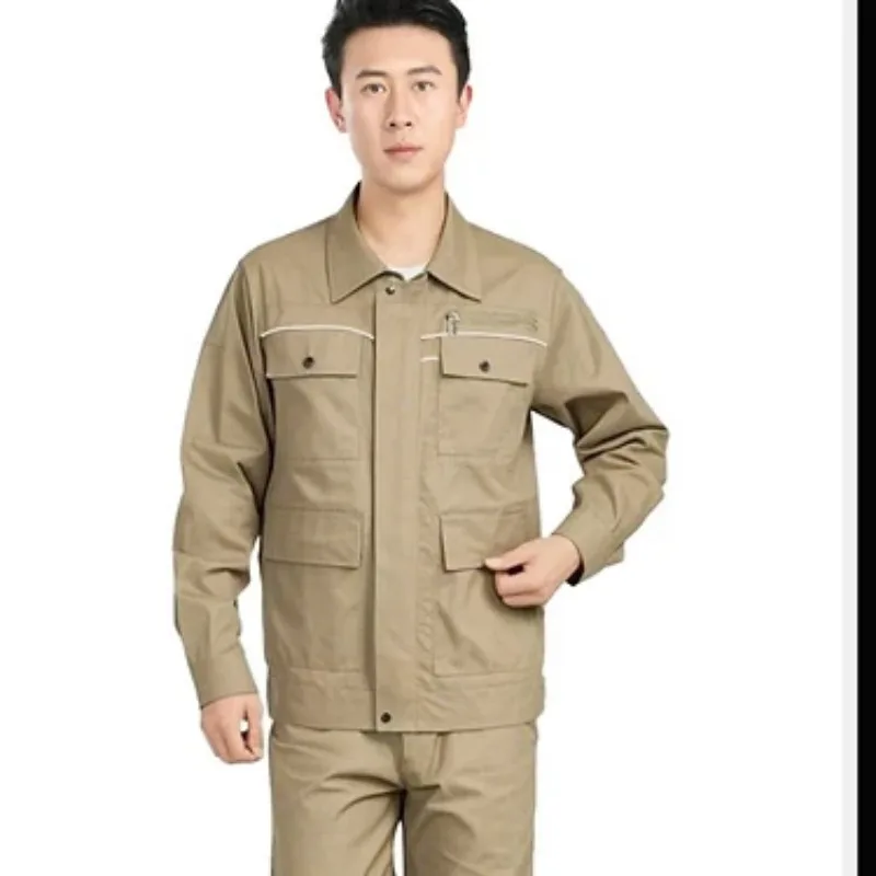 Men Pure Cotton Workwear Suit Multi Pocket Loose Heat Resistant Wear Resistant Welding Construction Work Uniform Jacket Pants