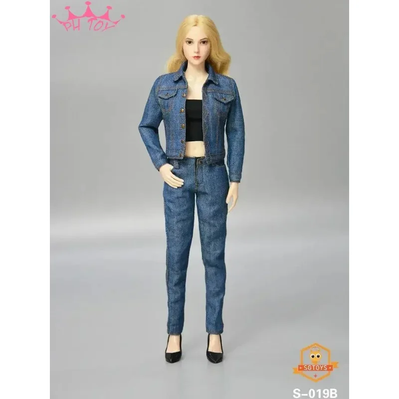 1/6 Scale Female Cowboy Jeans Suit Blouse Pants Trousers High Heels Soldier Clothes Model for 12