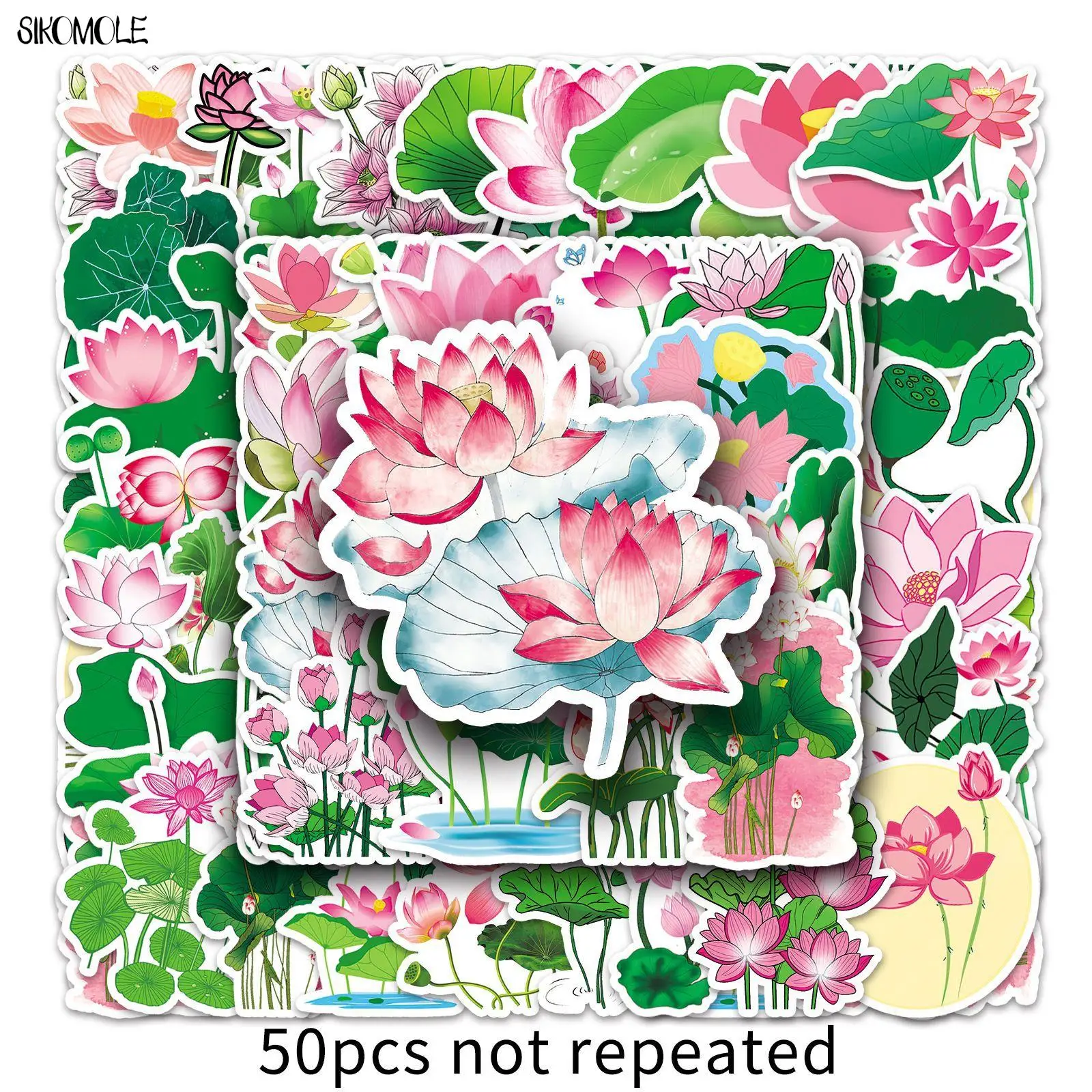 10/30/50pcs Lotus Leaf Stickers Plant Flower DIY Kid Gift Toys Laptop Suitcase Skateboard Guitar Decals Graffiti Cartoon Sticker