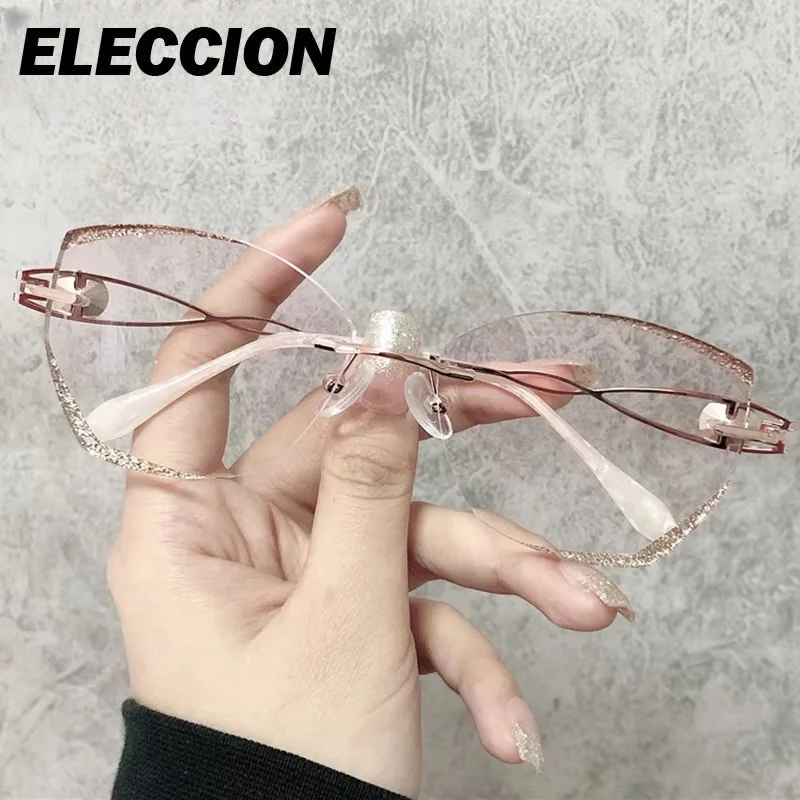 ELECCION Gittle Rimless Glasses Frame Women Gradient Tint Color Lenses Titanium Frame for Recipe Glass Female Luxury Gafas