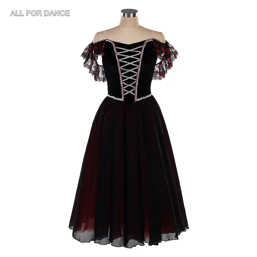 

26080 Романтическая балетная пачка для девочек, черный и красный лиф с многослойной тюлевой юбкой-пачкой для девочек и женщин, танцевальная одежда для выступлений на сцене