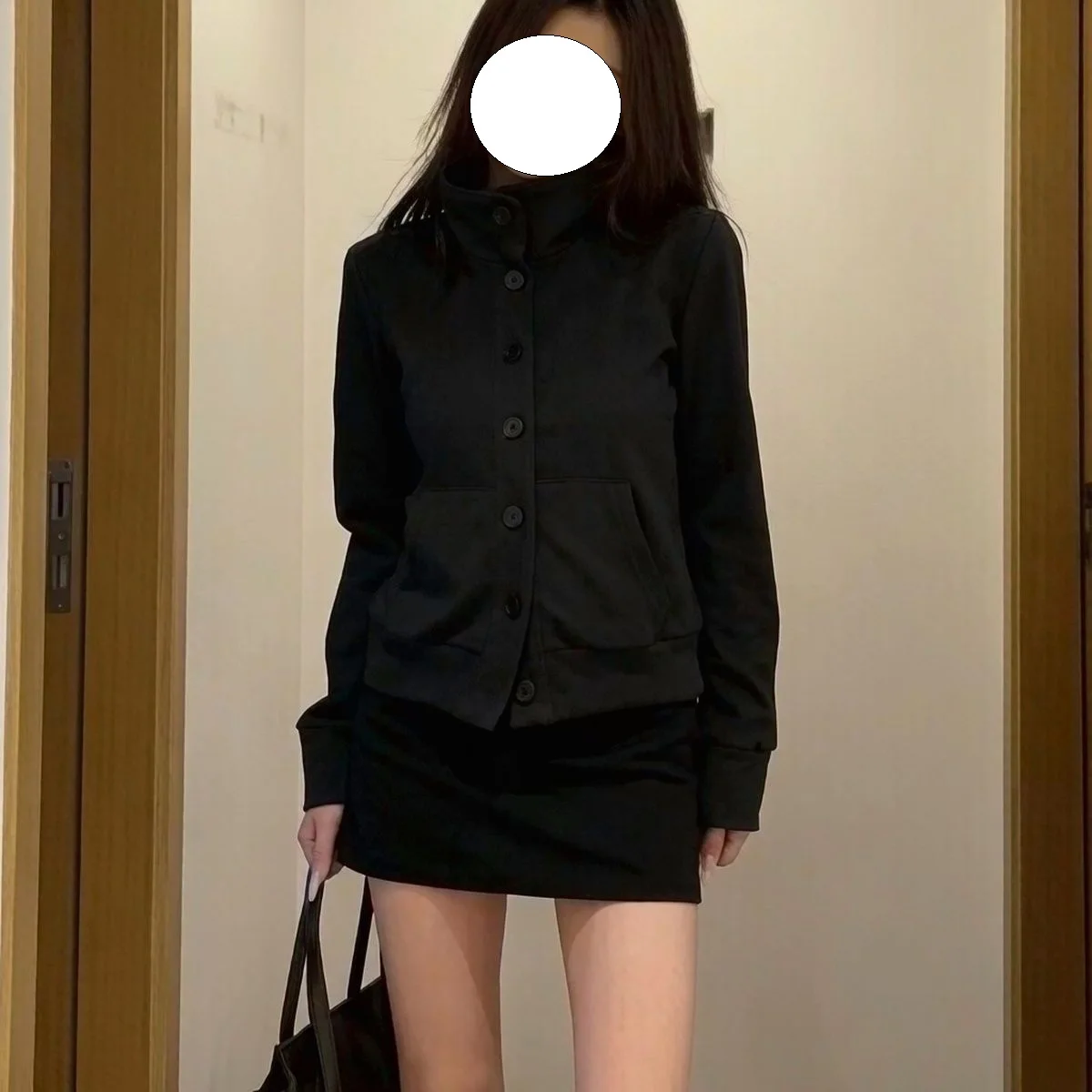 Slim Fit Short Cardigan Jacket Women's Korean Style Casual Loose College Style Stand Collar Vintage Inspired Autumn Outerwear