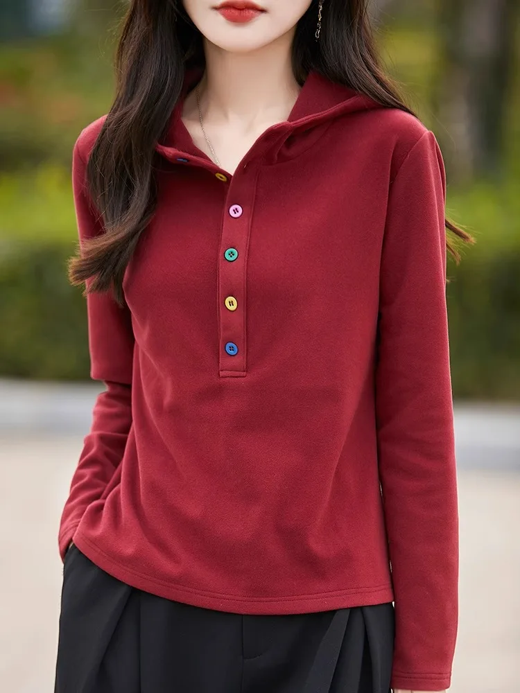 

Autumn Winter New Style Double-sided Brushed Velvet Hoodie Women Casual Loose Anti-ageing Warm Top Half-high Collar Sweatshirt