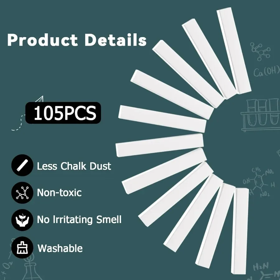 105PCS White Chalk Dustless for Chalkboard Blackboard Stick Bulk NonToxic Chalk Ideal for School Office and Home Use with Clean