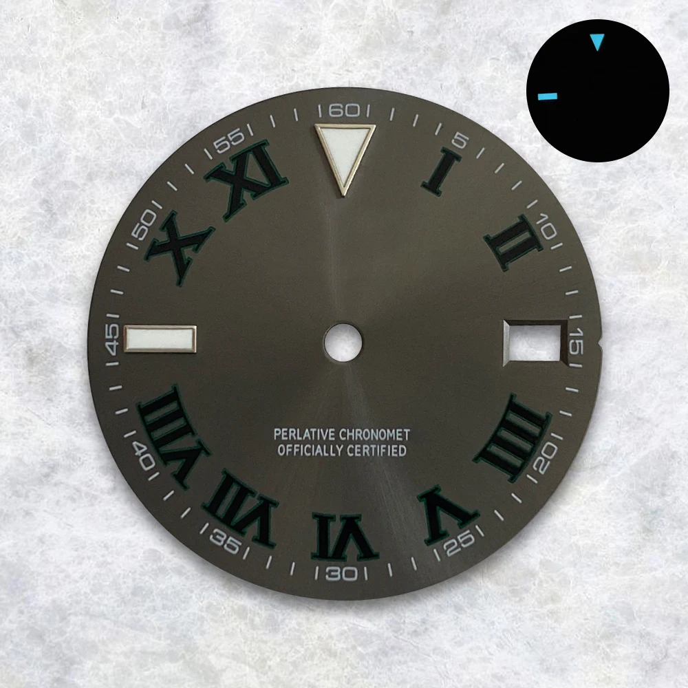 28.5mm S Logo Dial Roman numerals For NH35/NH36/4R/7S Japanese Automatic Movement Blue Luminous Watch  Modification Accessories