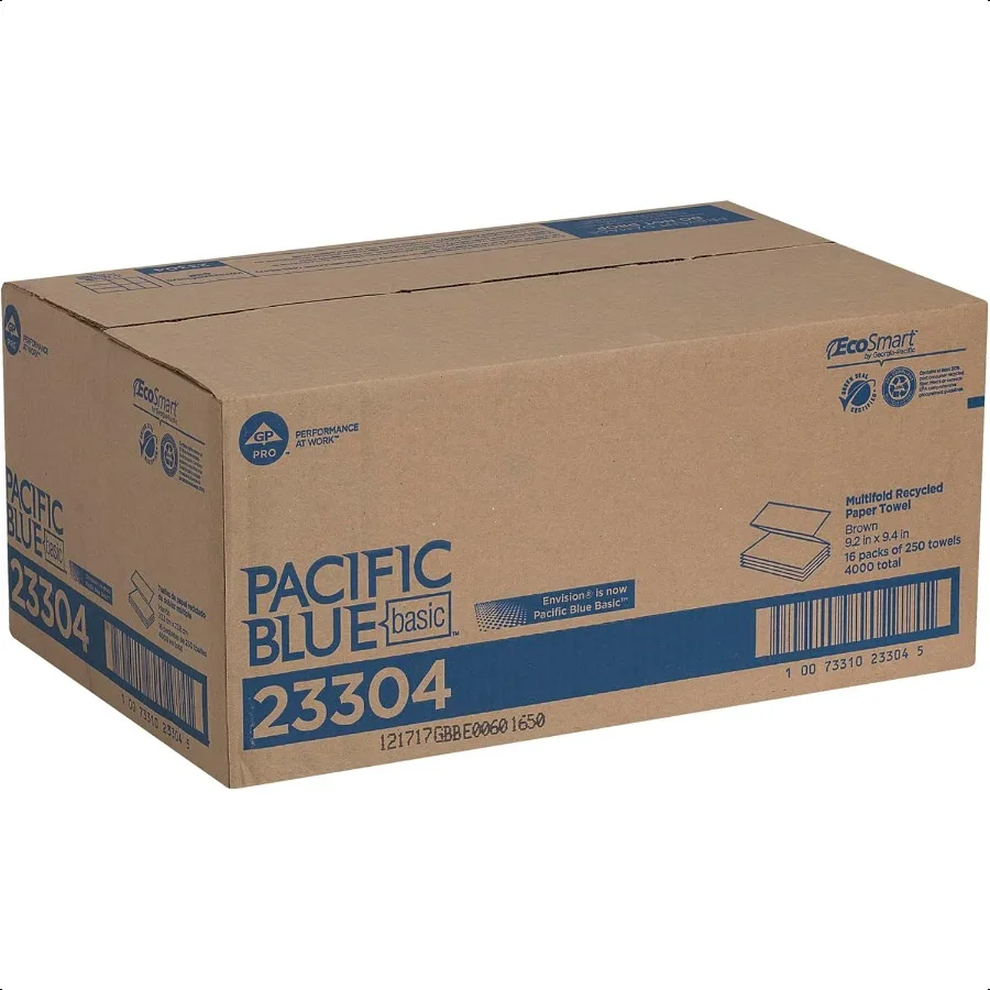 Toallas de papel plegables recicladas básicas Pacific Blue 23304 Marrón 250 Toallas Pack Estuche de 16 paquetes