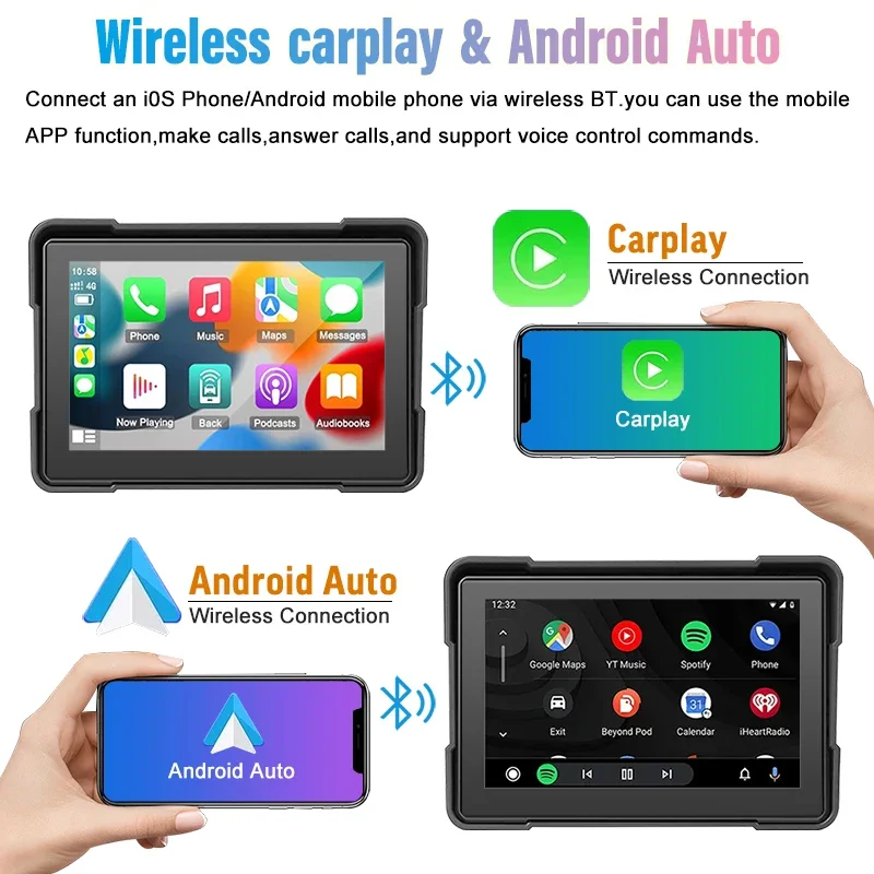 5 inch motorcycle dual camera recorder wireless carplay IP65 Gps display navigation with support tire pressure monitor