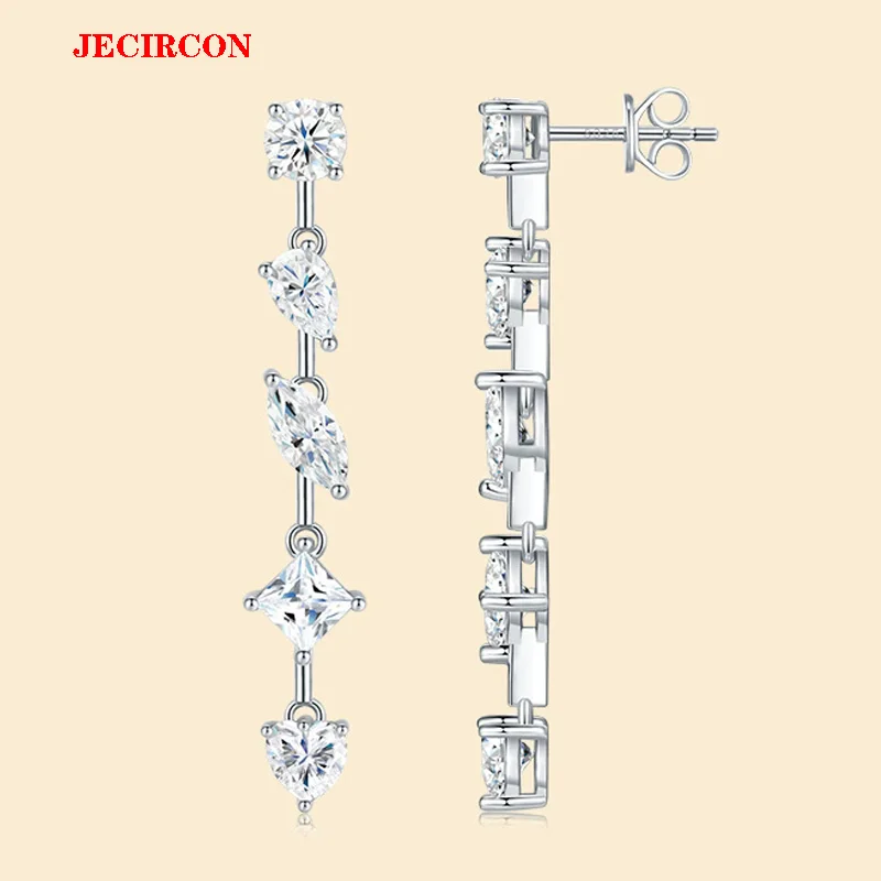 

Серьги JECIRCON из стерлингового серебра S925, полностью муассанитовый геометрический дизайн с кисточками, сверкающие модные украшения для вечеринок и повседневного ношения