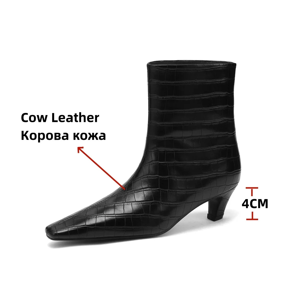 FEDONAS Fashion Sexy Ankle Boots For Women Genuine Leather Kitten Heels Pointed Toe Party Dance Shoes Woman Slip On Short Boots