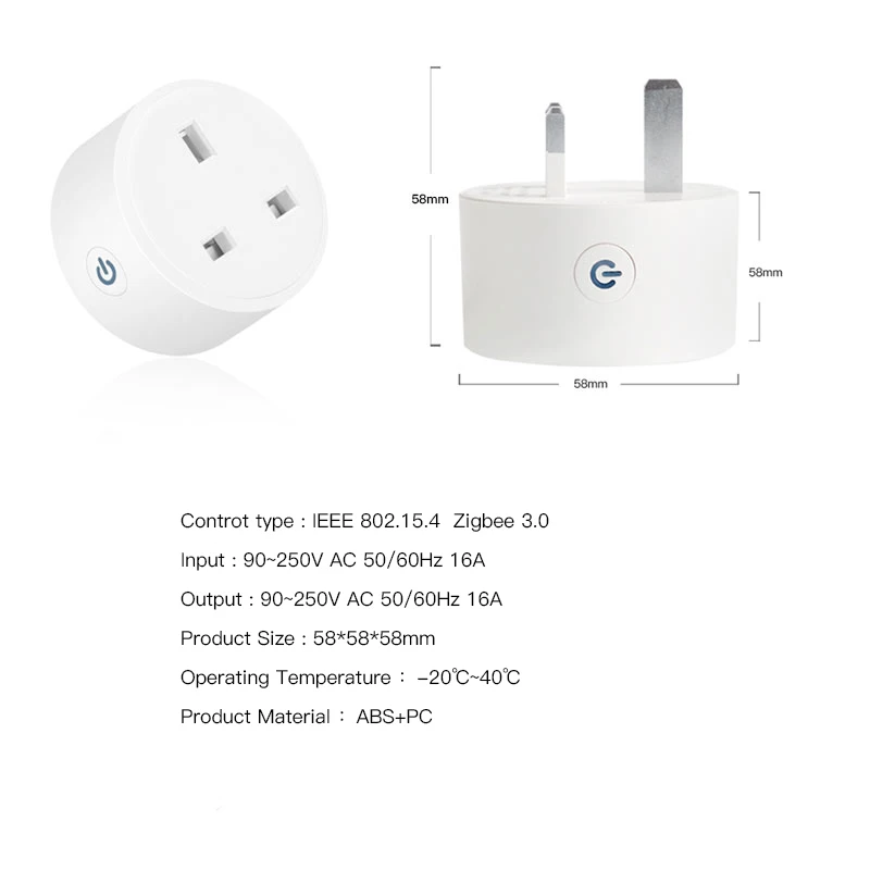 UK ZigBee Tuya Smart Plug 16A With Timed Voice Control Standard Hub Required ZigBee3.0 Works With Alexa Google Home Alice