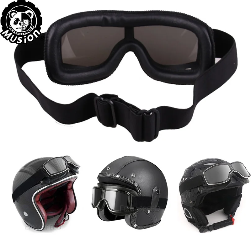 Retro Cafe Leather Goggle Motorcycle Riding Glasses ATV Off-Road Anti-Scratch Dust Proof Eyewear