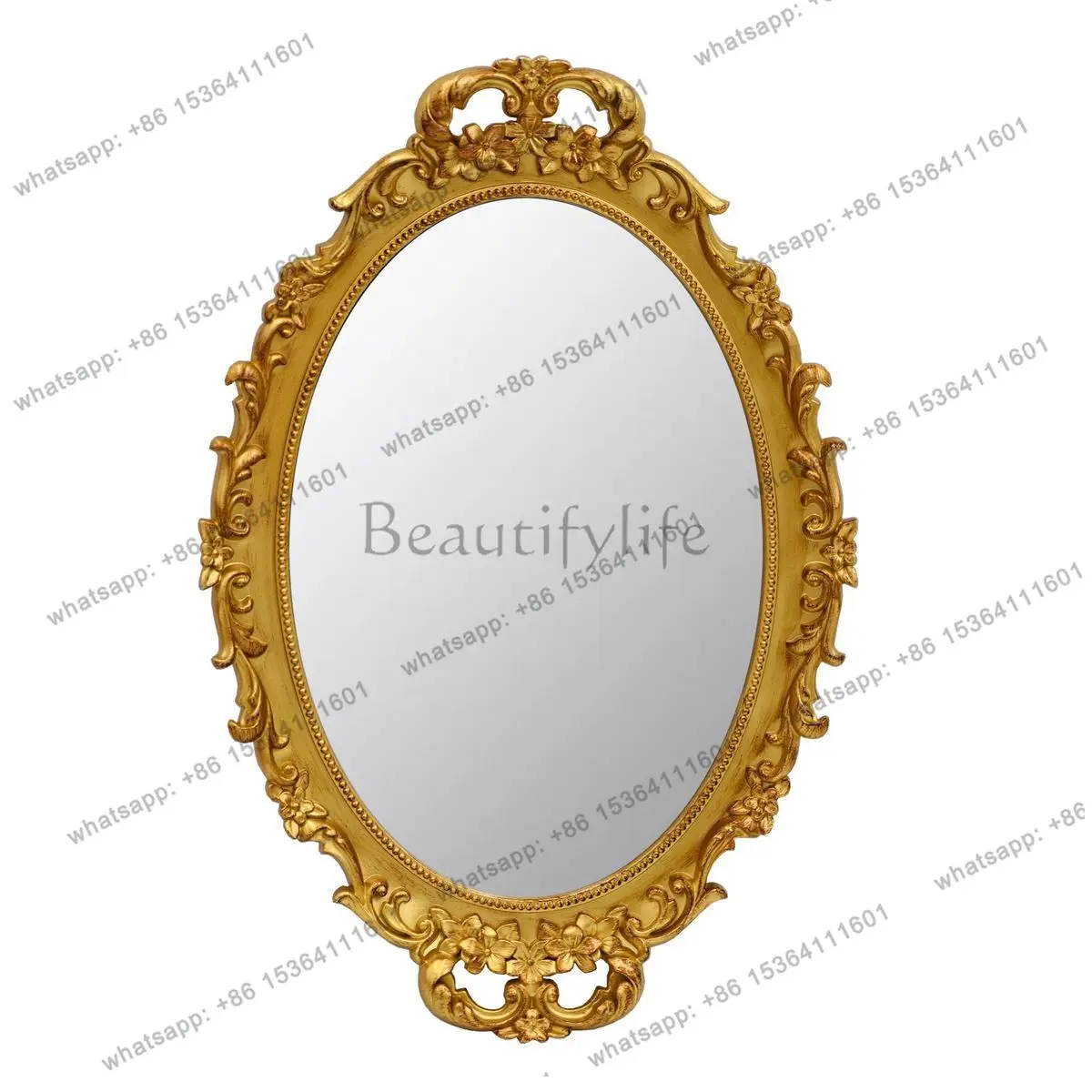 

French retro luxury wall-mounted makeup mirror girls bedroom dresser oval mirror