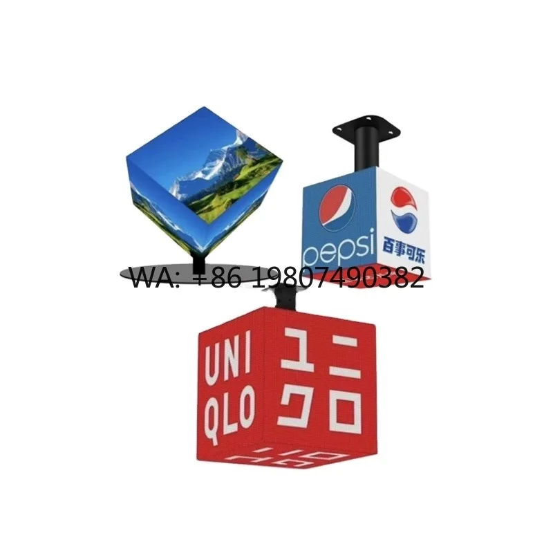 

High Resolution Four-sided Rubik Cube LED Display Full Color Indoor Outdoor Commercial Advertising Cube Screen