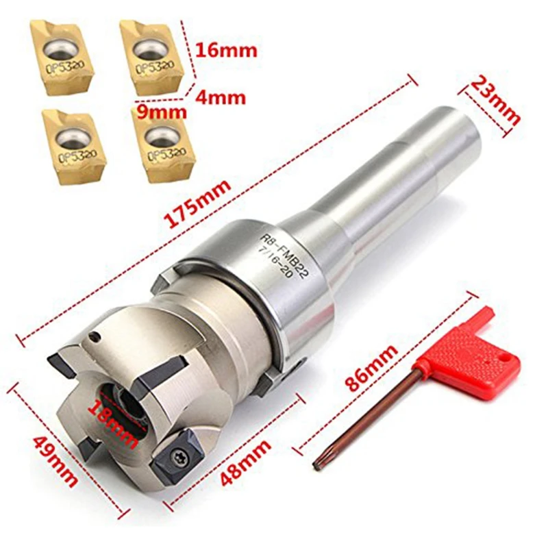 

ABUF-R8 Fmb22 Arbor 400R 50Mm Face End Mill Shell Cutter +4X Apmt1604 Carbide Inserts