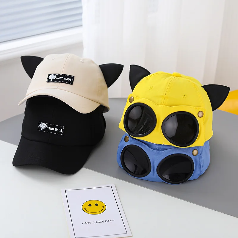 

Pilot Hat With Glasses Masquerade Birthday Outfit Korean Fashion Street Style Creative Hat Kawaii Summer Sunshade Baseball Cap
