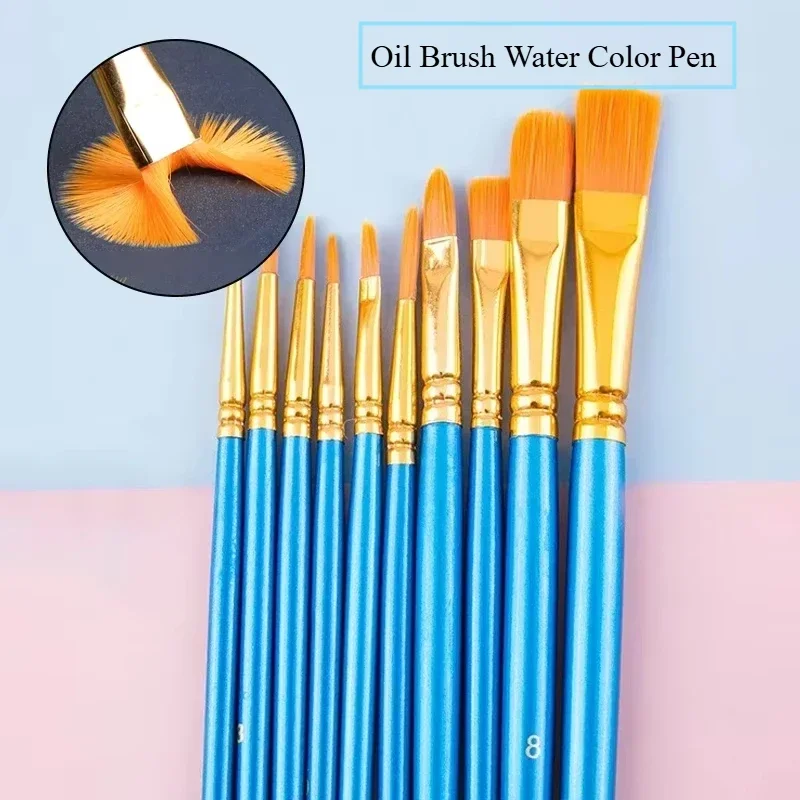 10 buah kuas minyak pena cat air wajah tubuh palet cat minyak Makeup kuas cat akrilik nilon wol kayu Solid Kit stensil tato