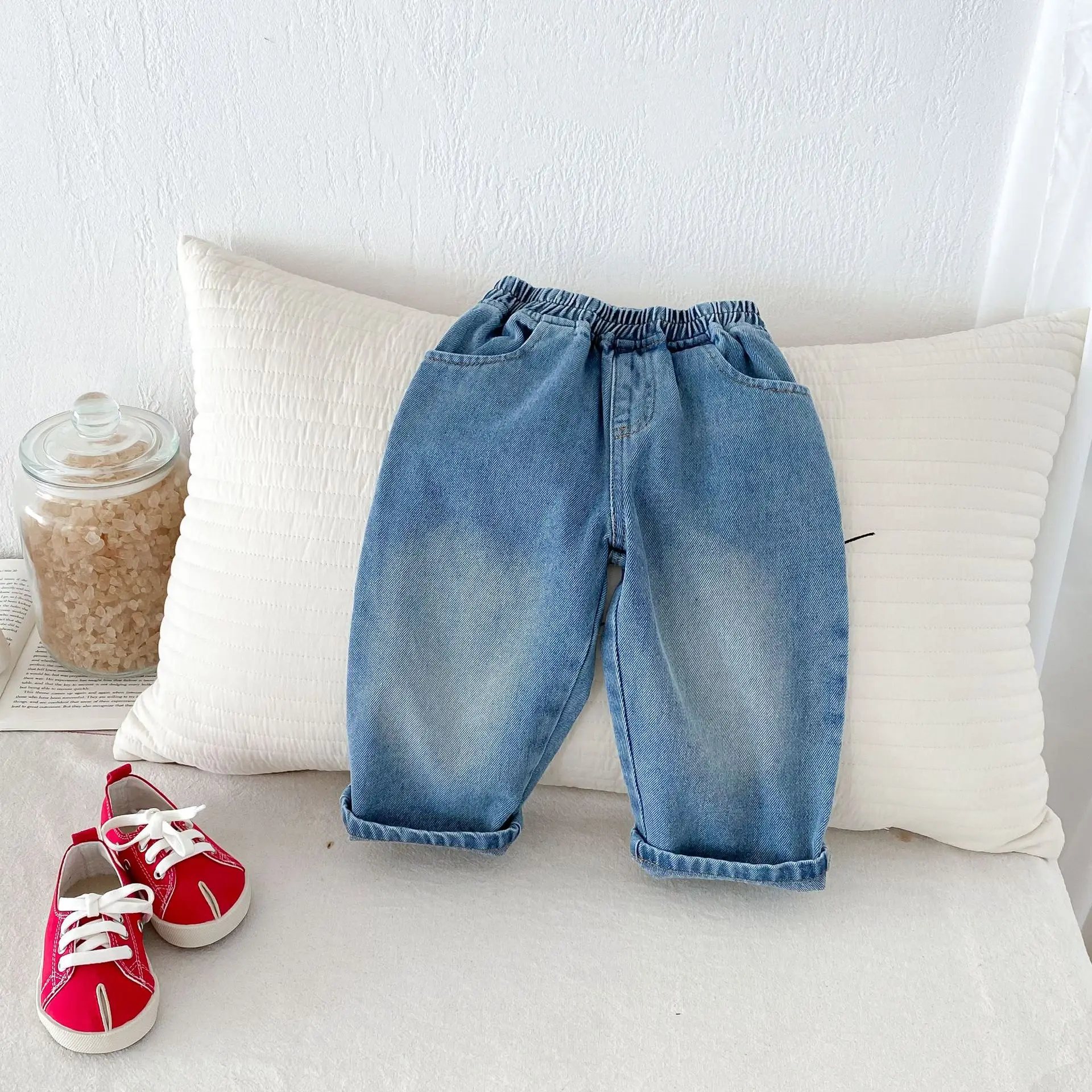 

Autumn New Children Denim Trousers Solid Toddler Boys Versatile Harem Pants Baby Girls Fashion Loose Casual Pants Kids Jeans