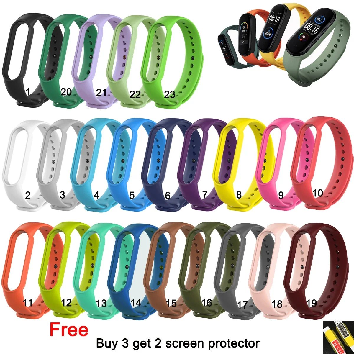 23Colors Strap For Xiaomi Mi Band 5 6 Miband 5 6 Silicone Band