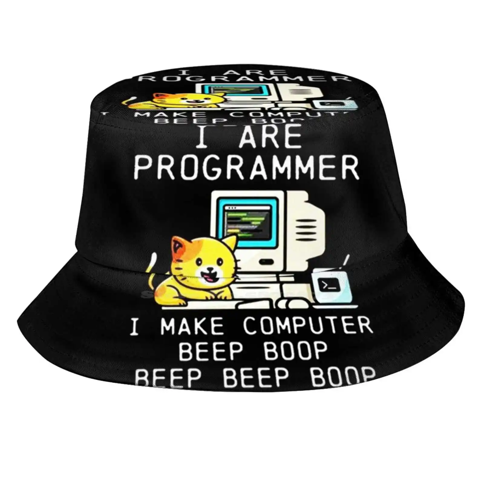 Programmer Cat Beep Boop Coding Sun Cap Fisherman Hat Bucket Hats Programmer Soundscape For Coding C Oop Programming On