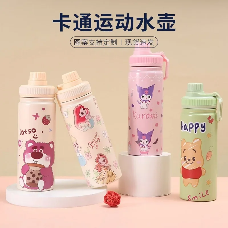 800ml Disney Stainless Steel 304 Strawberry Bear Vacuum Cup Kawaii Hello Kitty Kuromi Kids Vacuum Flask Water Bottle Tumbler