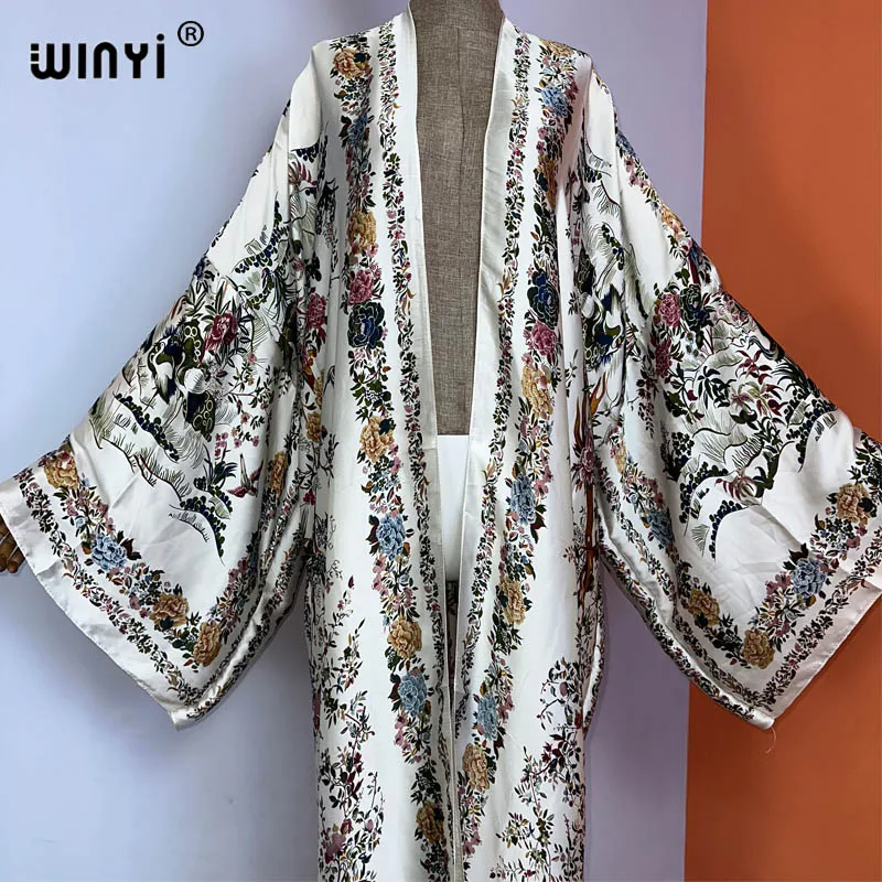 WINYI kimono new fashion print купальник Women Cardigan Loose Long Dress elegant Party Boho Maxi beach Holiday Cover Ups  kaftan