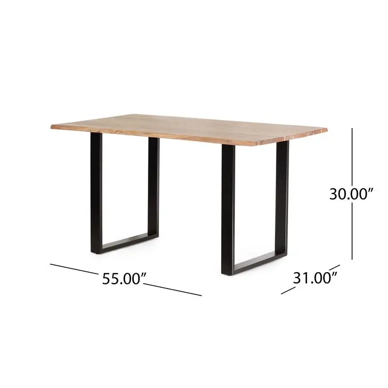 Mesa de jantar preta e natural, 31D x 55W x 30H polegadas