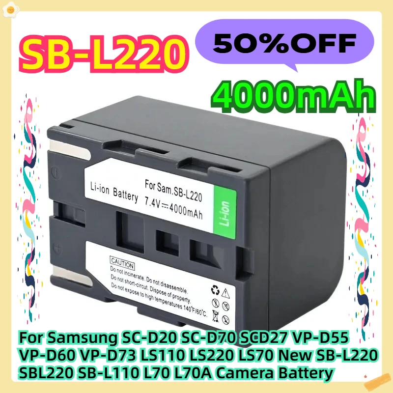 Для Samsung SC-D20 SC-D70 SCD27 VP-D55 VP-D60 VP-D73 LS110 LS220 LS70 Новый аккумулятор для камеры SB-L220 SBL220 SB-L110 L70 L70A
