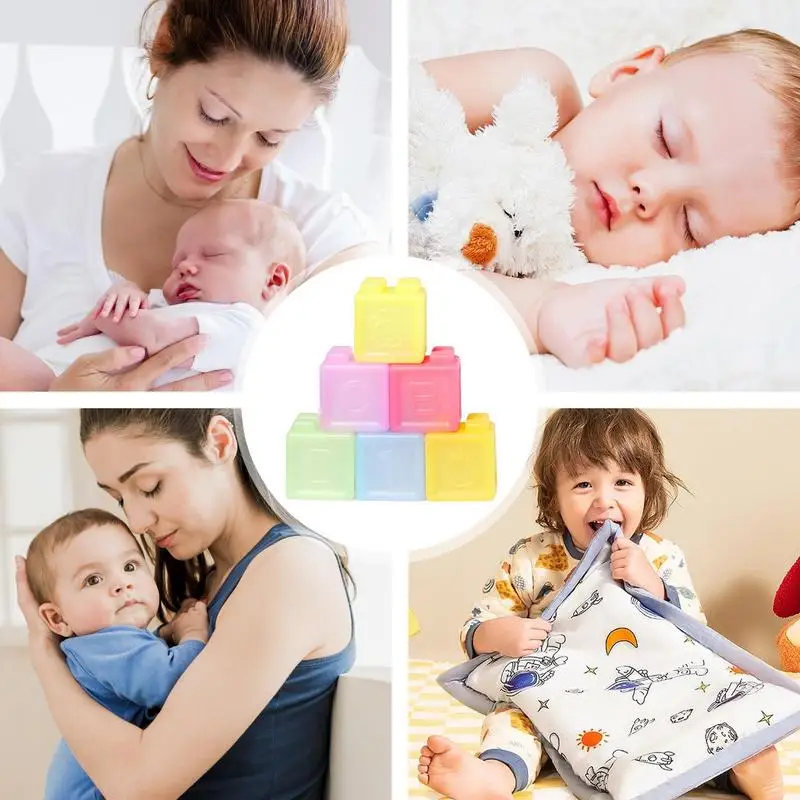 Teething Stacking Blocks 6 Pcs Building Blocks Babies Gums Teether Food Grade Soft Silicone Cute Chew Toys Sensory Exploration