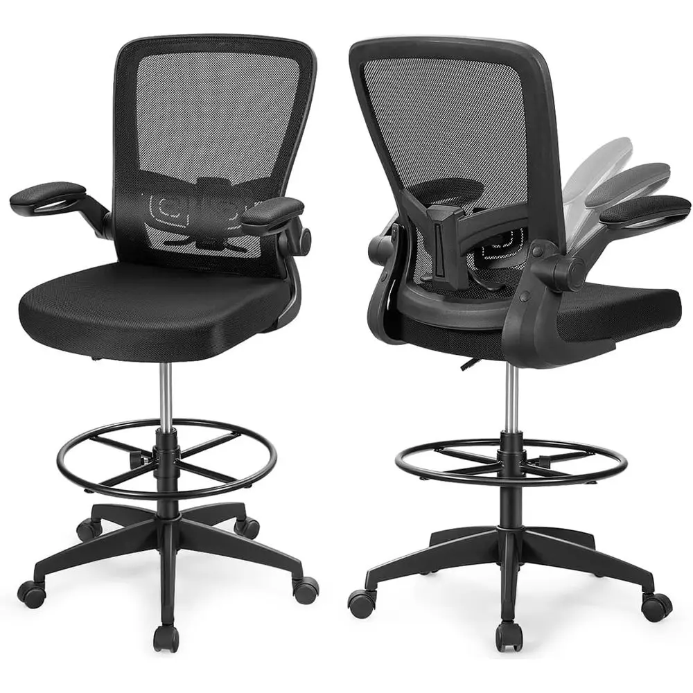 High Back Ergonomic Mesh Office Chair with Footrest, Adjustable Armrests, Lumbar Support, Height Adjustable for Tall People (Bla