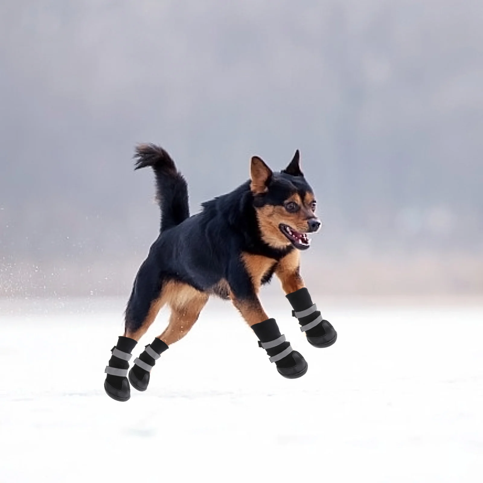 

4Pcs Dog Warm Boots for Medium to Large Dogs Size L Black PU Terylen Thick Lint All Weather Use Paws Protection