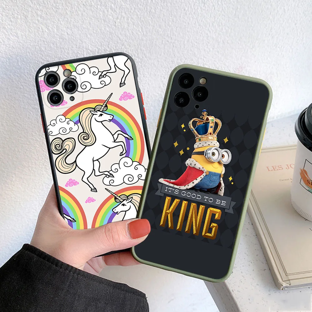 Skin Feel Rainbow Unicorn Agnes Translucent Phone Case For iPhone 15 Pro Max 13 12 11 14 7 8 6 Plus SE X XR Frosted Black Cover