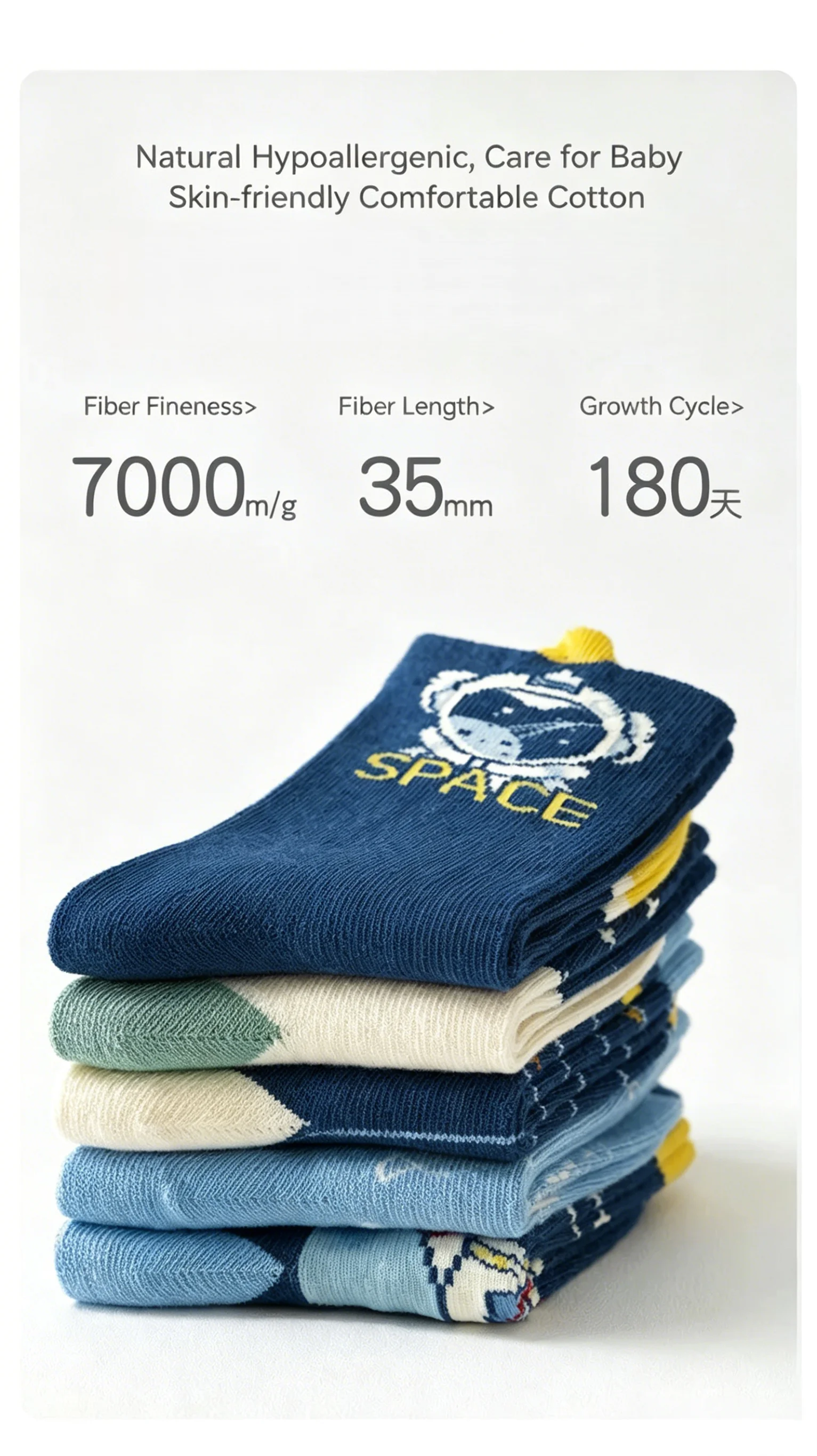 Baumwollsocken, 5 Paar, Socken für Jungen mit Cartoon-Astronauten-Motiv, Kinder-Wadensocken für Frühling und Herbst, Baby-Mädchen-Socken – Detail 4
