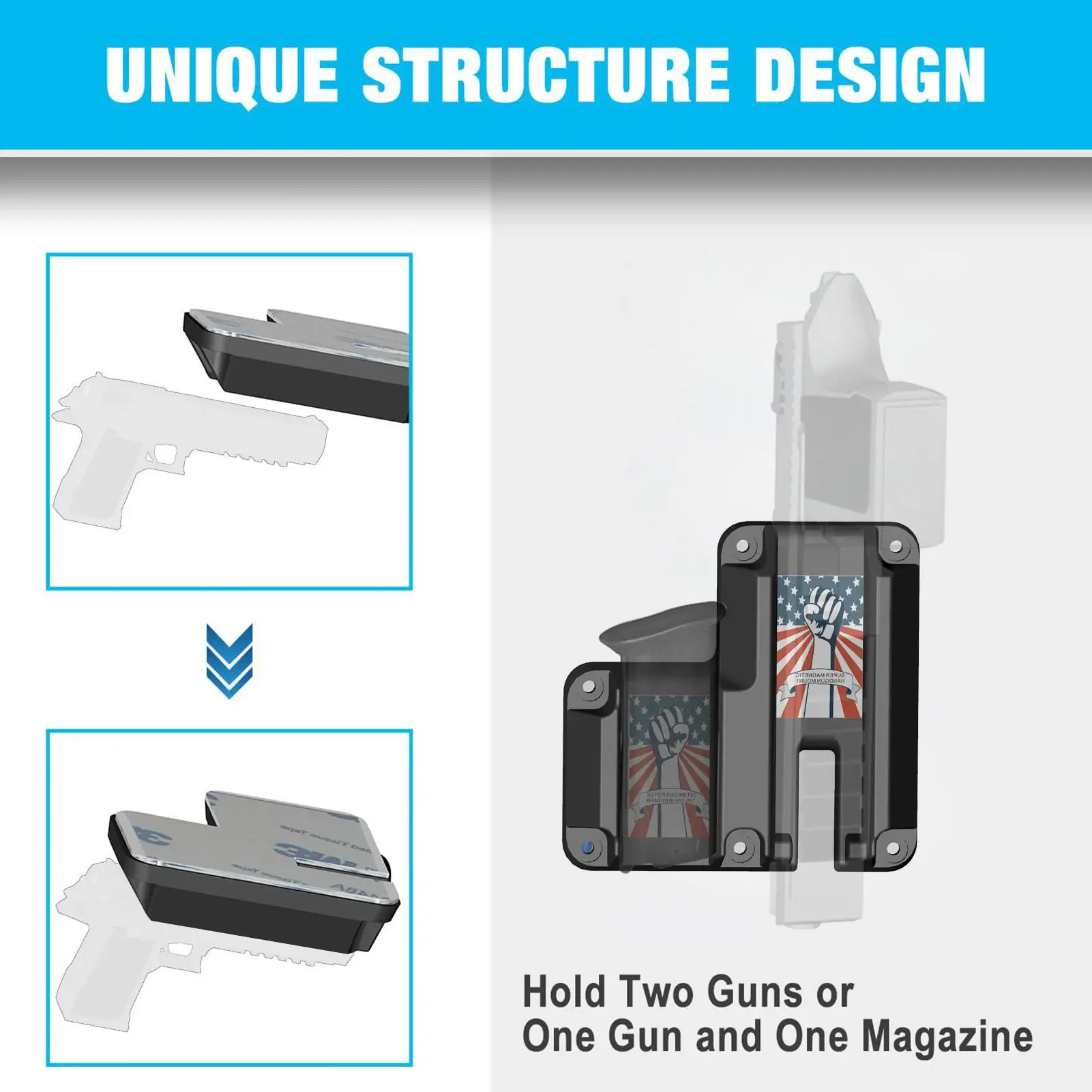 Staffa per pistola a doppio sedile Magnete Porta pistola Accessori per pistola Supporto per riviste Fondina Espositore per stoccaggio per Glock G17 G19 G22