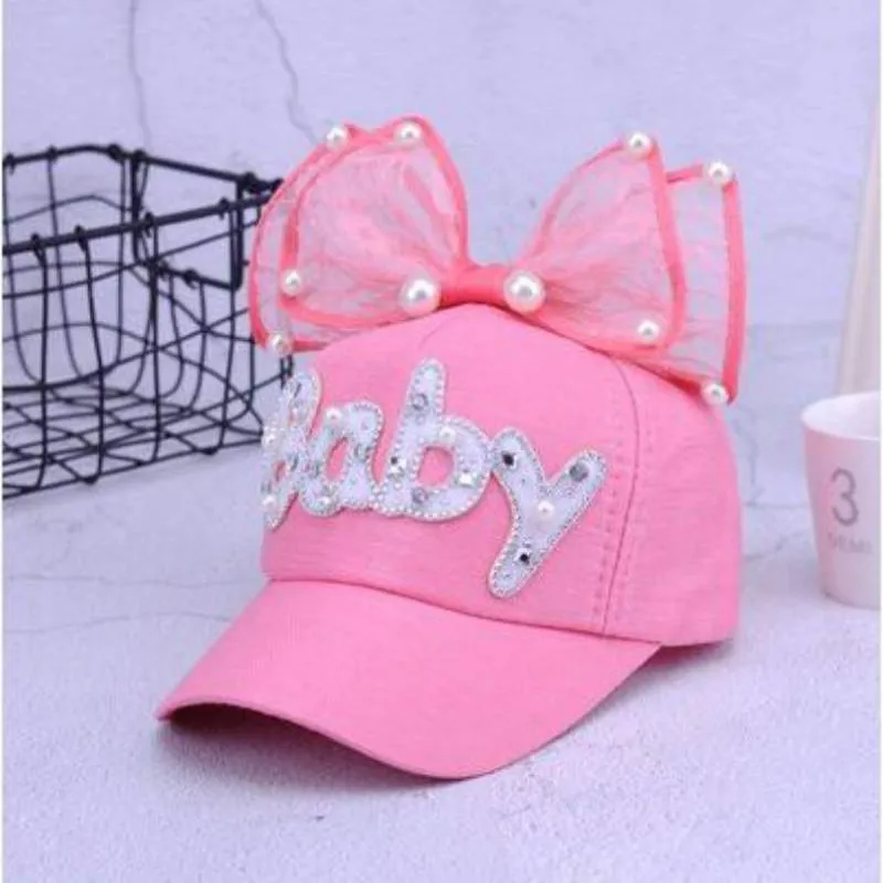 Multi-Color Adjustable Children\'S Hats For Baby Girls Casual Outdoor Lettered Baseball Hats Breathable Visor With Bow Hat