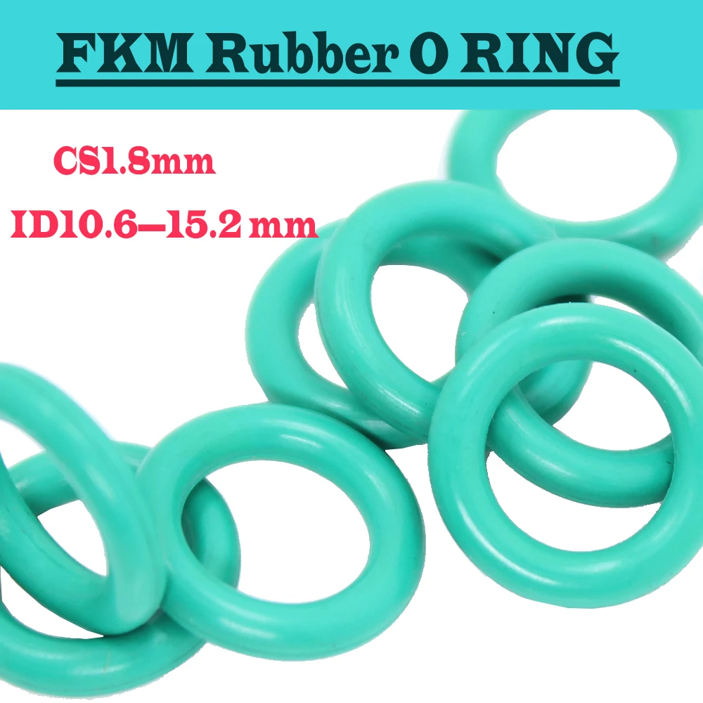 

CS1.8mm FKM Rubber O RING ID 10.6/11.2/11.8/12.5/13.2/14/15/15.2*1.8 mm 100PC O-Ring Fluorine Gasket Oil seal Green ORing