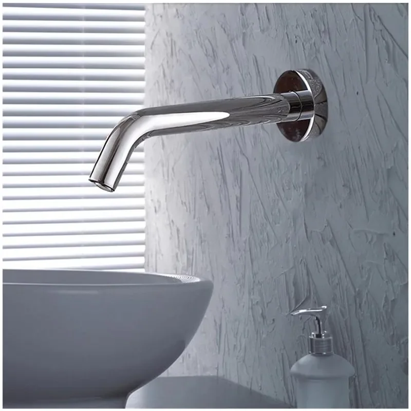 Contemporary Bathroom Chrome Sensor Tap Automatic Water Faucet Washer Wall Mount Bathroom Mixer Tap Chrome Brass
