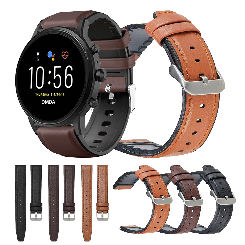 Correa de cuero y silicona de 22mm para Fossil Band GEN 6 5 5E 44mm GEN 5 LTE 45mm/Carlyle/Julianna/Garrett HR, accesorios para pulsera, cinturón