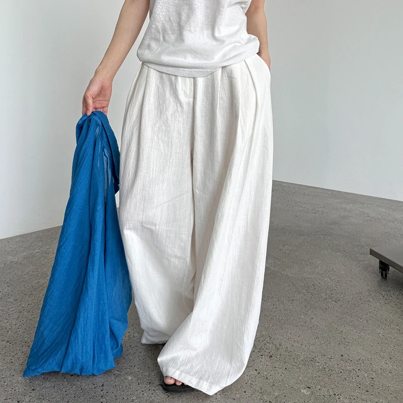 

Cotton And Linen Women Summer Good Quality Wide Leg Pants High Waist Stright Pants Female Women Clothes Long Trousers