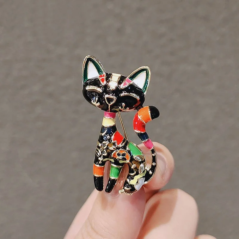 Cute kitten oil painting brooch, girl student collar, enamel buckle, clothing, backpack, pin, metal cat animal accessories