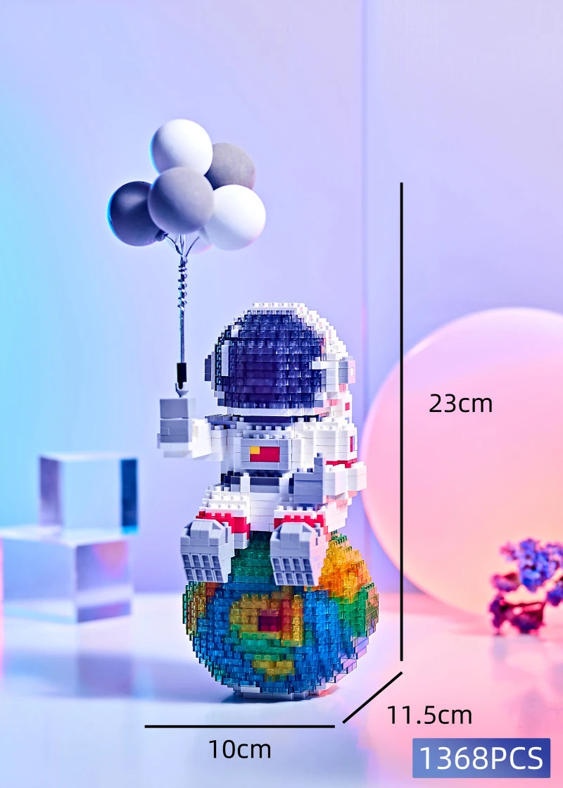 Esploración espacial Micro bloque de diamante astronauta con figura de globo construir ladrillo juguetes educativos colección luz Nanobrick