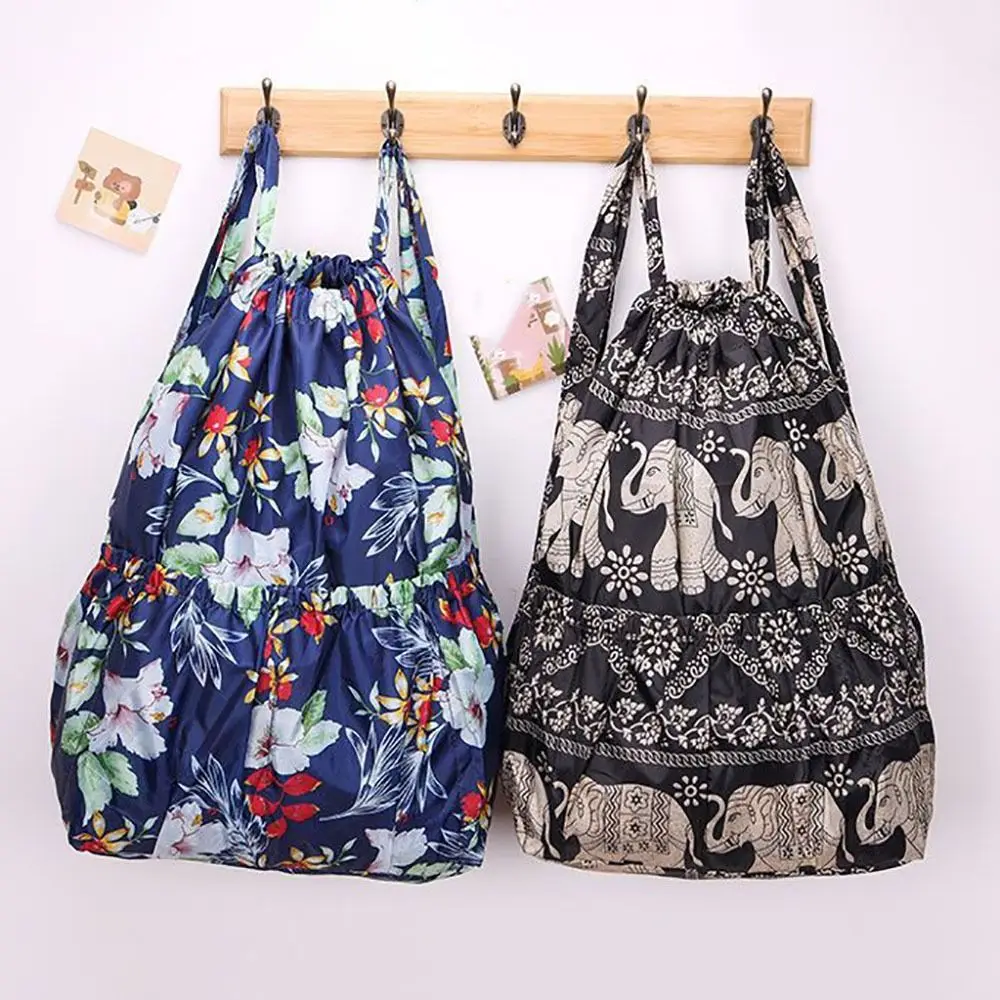 Borsa casual con coulisse stampata floreale Borsa per la spesa portatile in poliestere impermeabile Zaini sportivi di grande capacità da donna