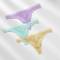 Tanga y Tanga de encaje para Hombre, ropa interior Sexy, Tangas transparentes para Hombre, calzoncillos masculinos transparentes con espalda en T