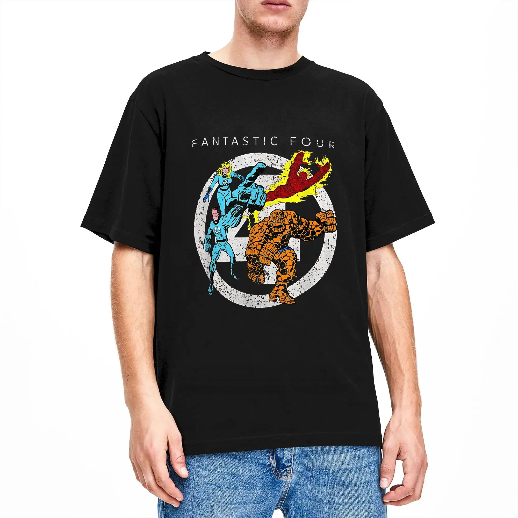 Fantastics Fours Team Up  T-Shirt Unisex Cotton Tops Funny  Round Neck Short Sleeve