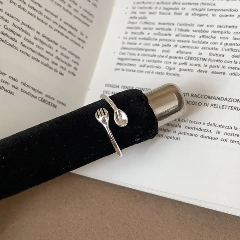Minimalist 925 Sterling Silver Spoon Fork Creative Embrace Gesture Opening Rings for Women Trendy Adjustable Finger Ring Jewelry