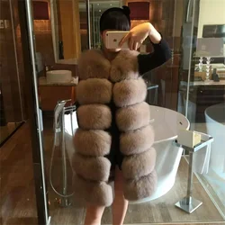 Winter Warm Loose Fox Fur Coats Fashion Women Long Vest Faux Fur Coat Thicker Fox Fur Vest Fashion Sleeveless Jacket Cardigan
